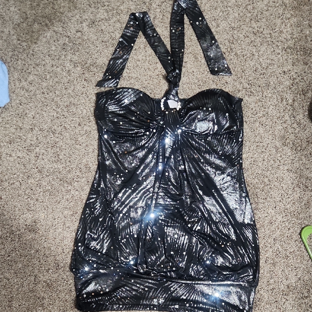 Sparkling Black Halter Dress